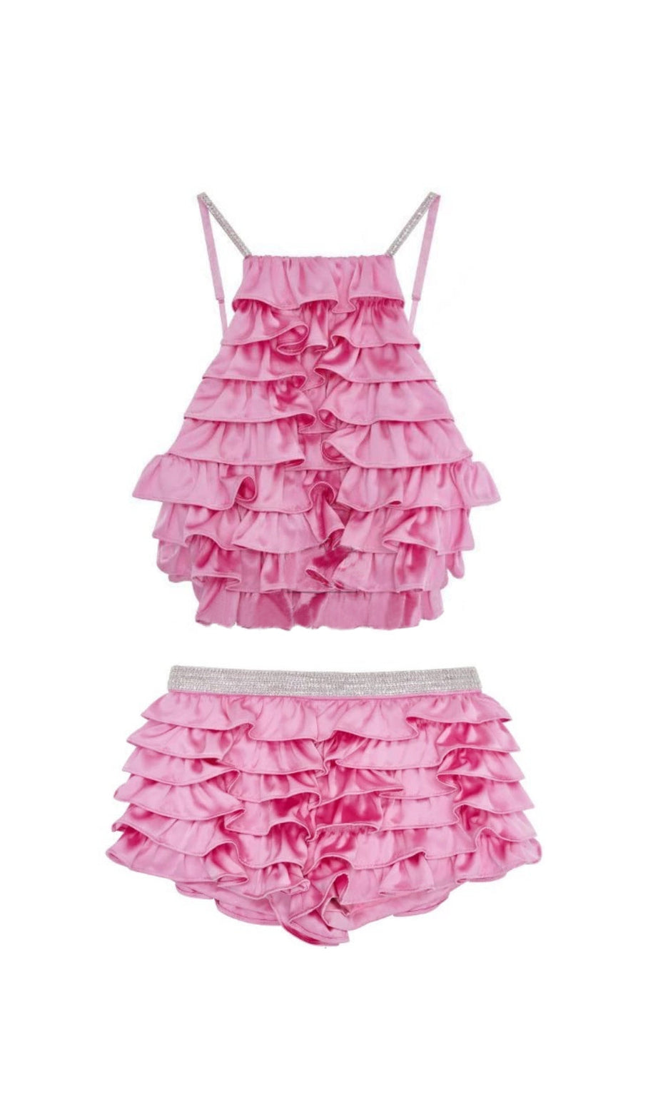 Shorts-Top-Set mit Rüschen in Pink