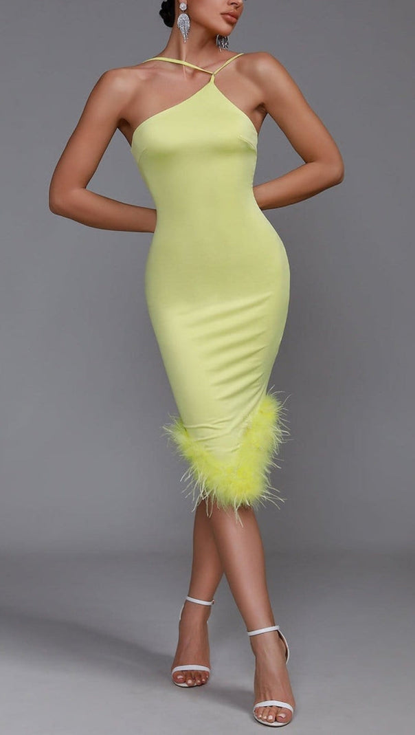 AIIZIE BANDAGE FEATHER BACKLESS MAXI DRESS IN YELLOW - product image