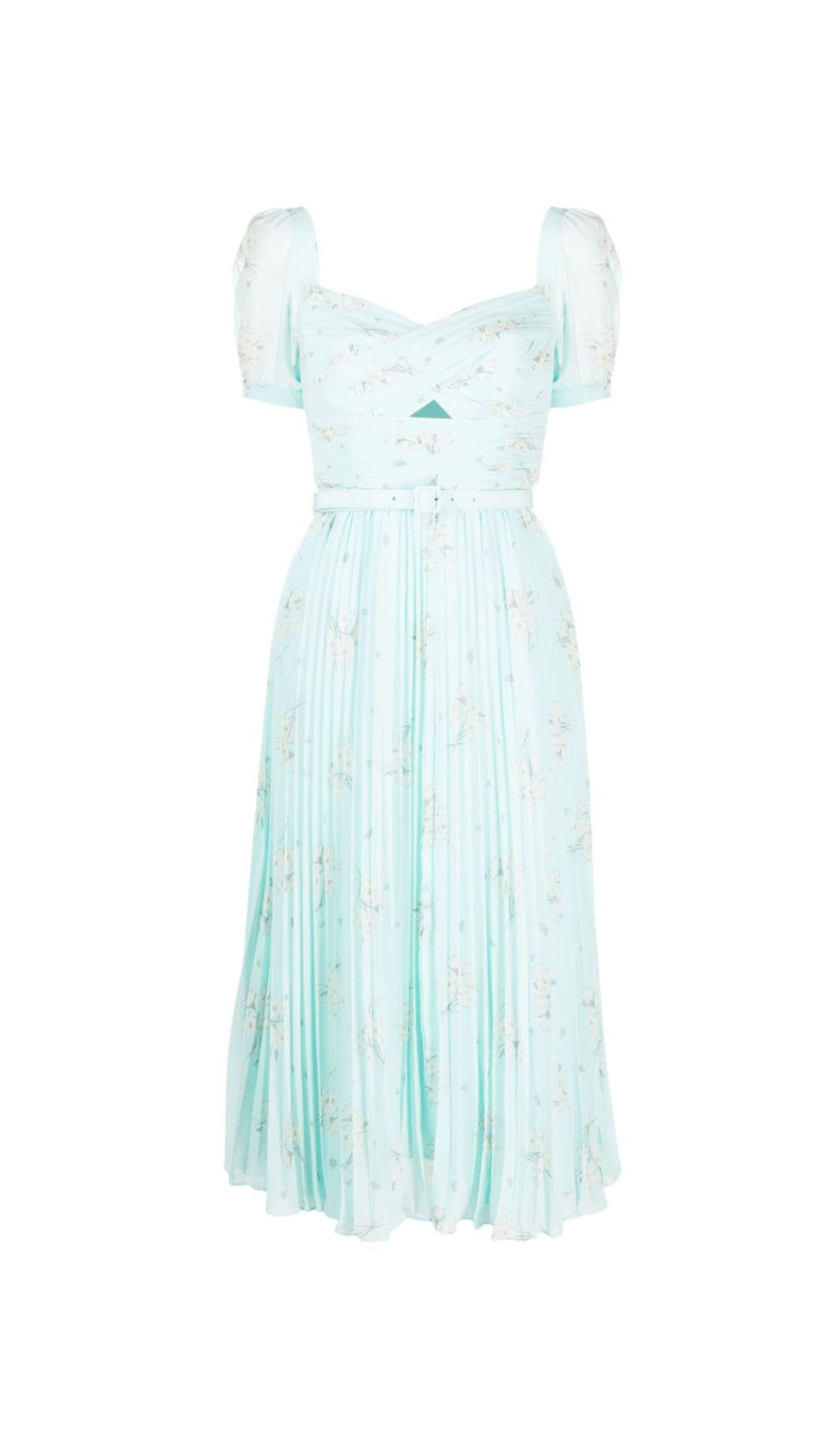 LINDSAY FLORAL-PRINT CHIFFON MIDI DRESS IN BLUE