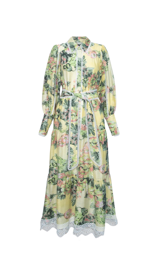 AIIZIE MULTICOLOR FLORAL PRINT LACE TRIM MAXI DRESS - product image