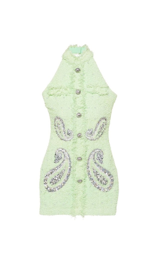 AIIZIE GEMMA PAISLEY-EMBELLISHED TWEED MINI DRESS IN GREEN - product image