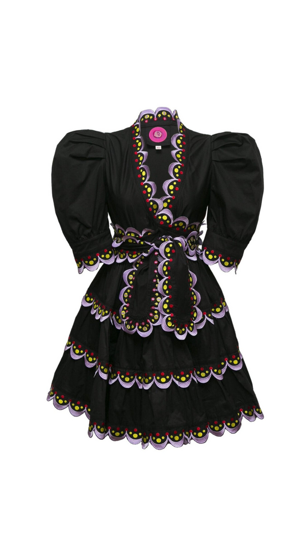 AIIZIE WAVY TRIM EMBELLISHED MINI DRESS IN BLACK - product image