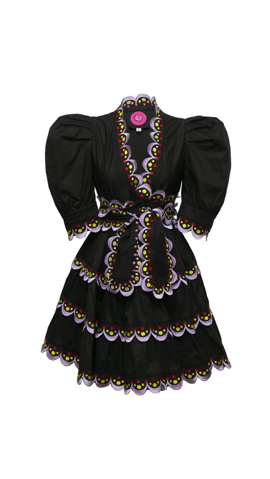 MINI ABITO NERO CON DECORAZIONI E PROFILI ONDULATI