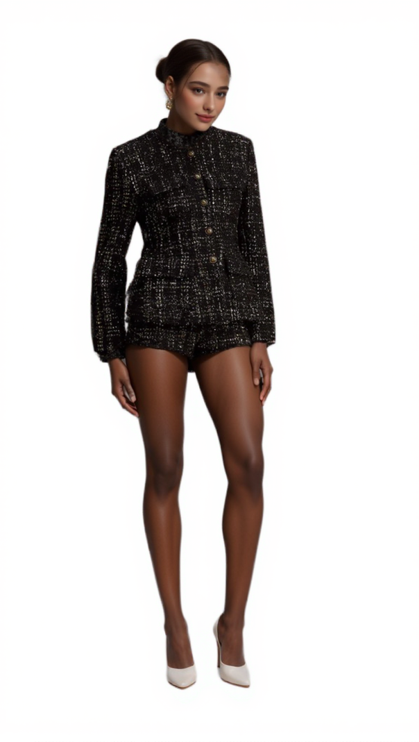 AIIZIE CLAUDINE BLACK METALLIC TWEED JACKET & SHORTS MATCHING SET - product image