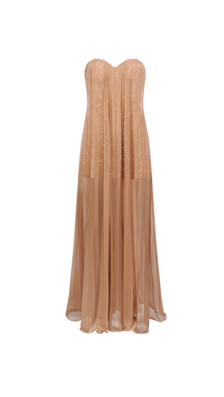 THEA STRAPLESS MESH BACKLESS MAXI DRESS IN BROWN