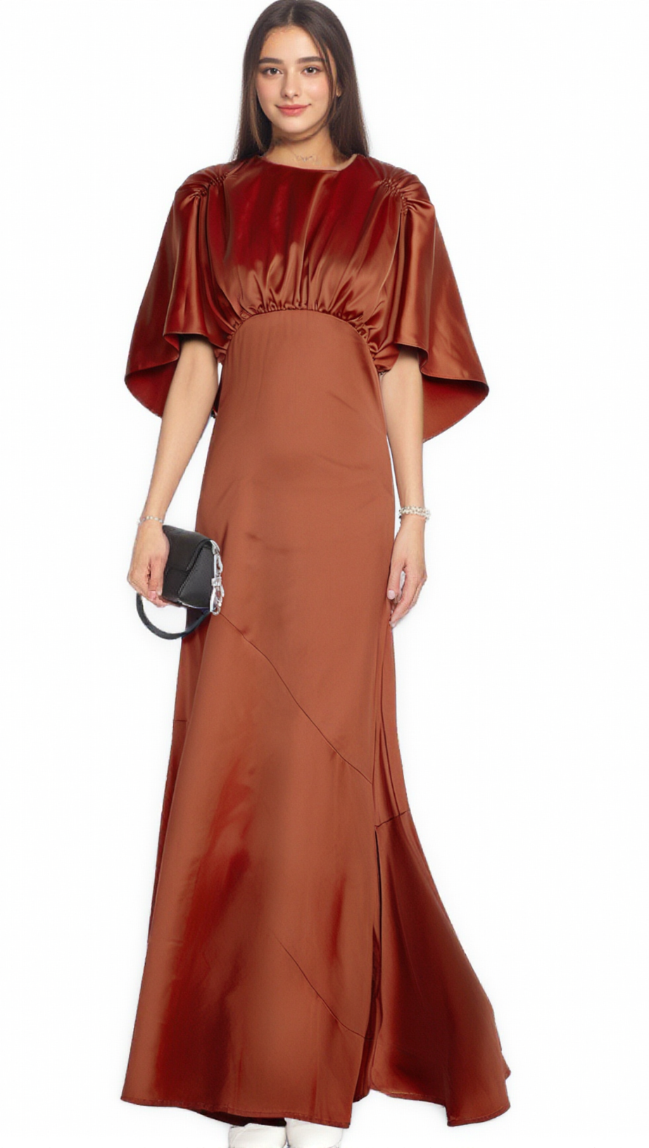 ZOÉ RED CAPE-SLEEVE OPEN-BACK MAXI DRESS