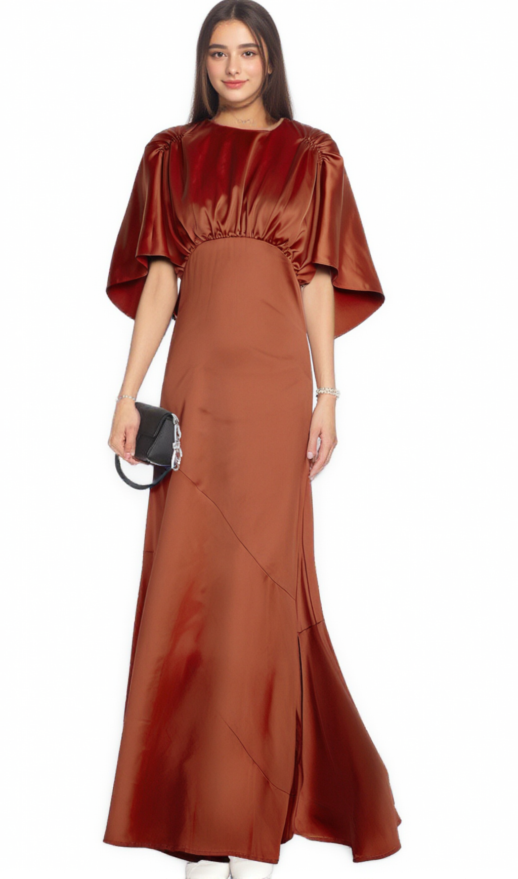 ZOÉ RED CAPE-SLEEVE OPEN-BACK MAXI DRESS