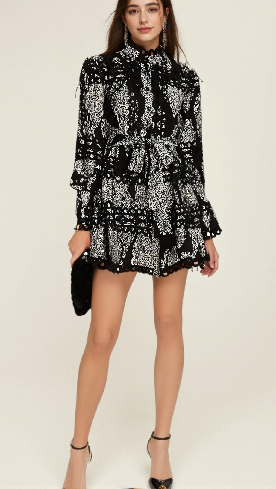 BÉRENGÈRE BLACK PATTERN-PRINT MINI DRESS