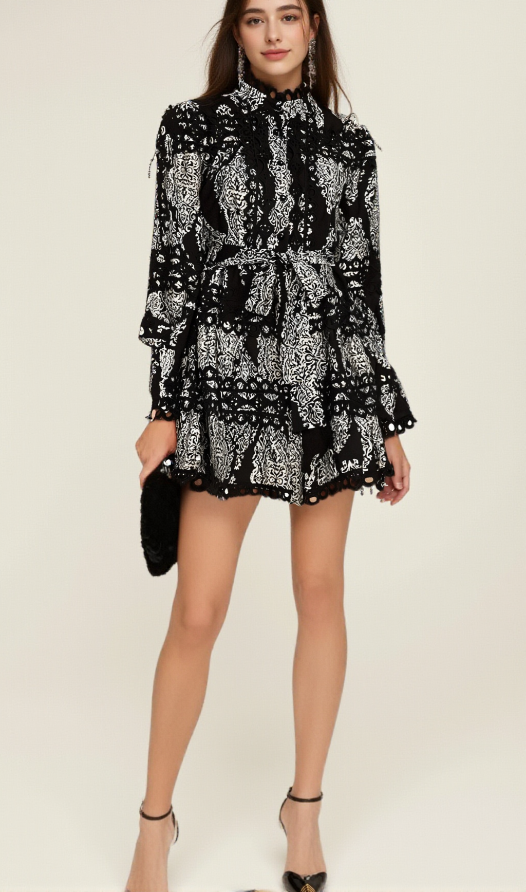 BÉRENGÈRE BLACK PATTERN-PRINT MINI DRESS