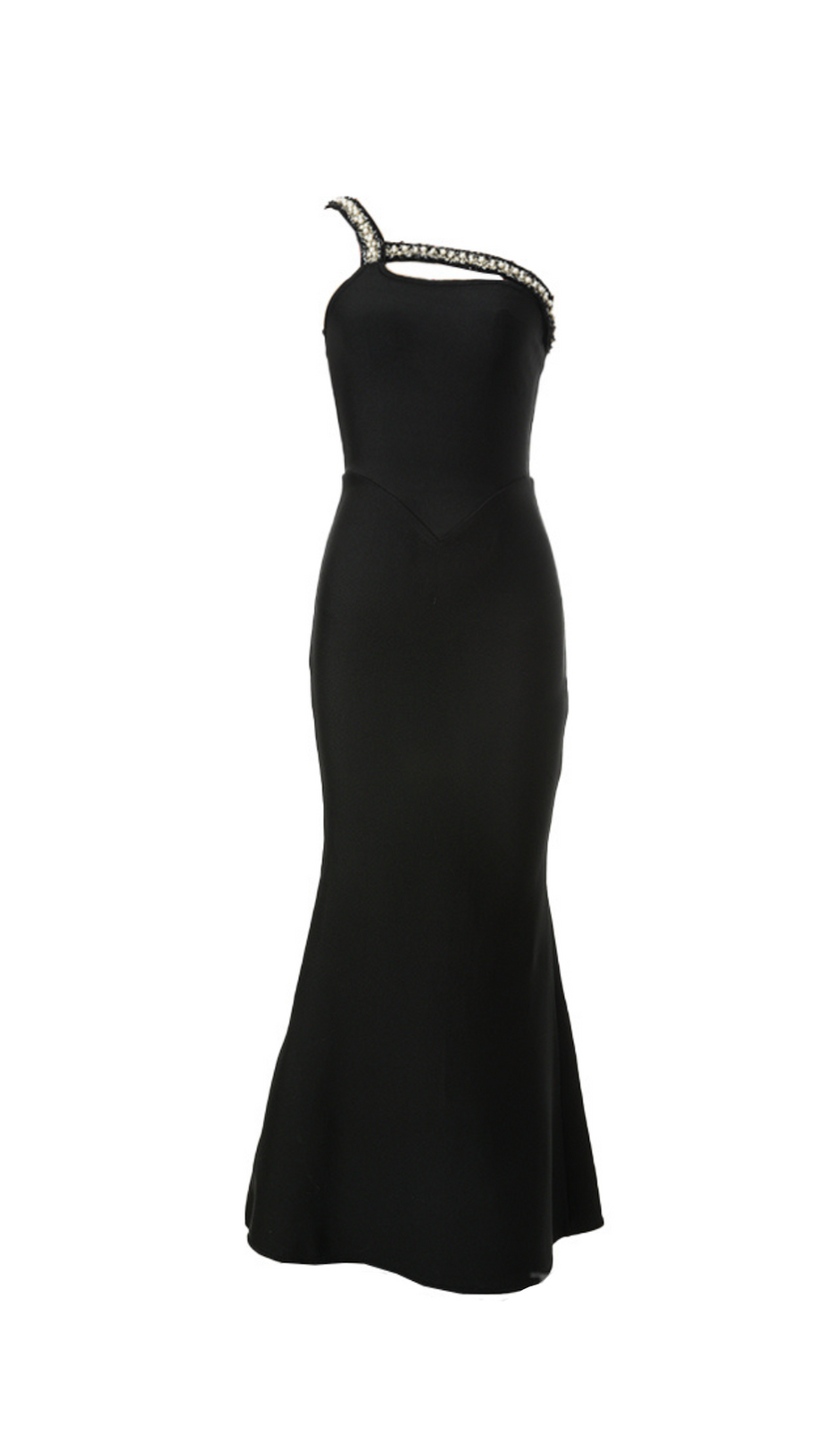 ONE SHOULDER DIAMOND BODYCON MAXI DRESS IN BLACK