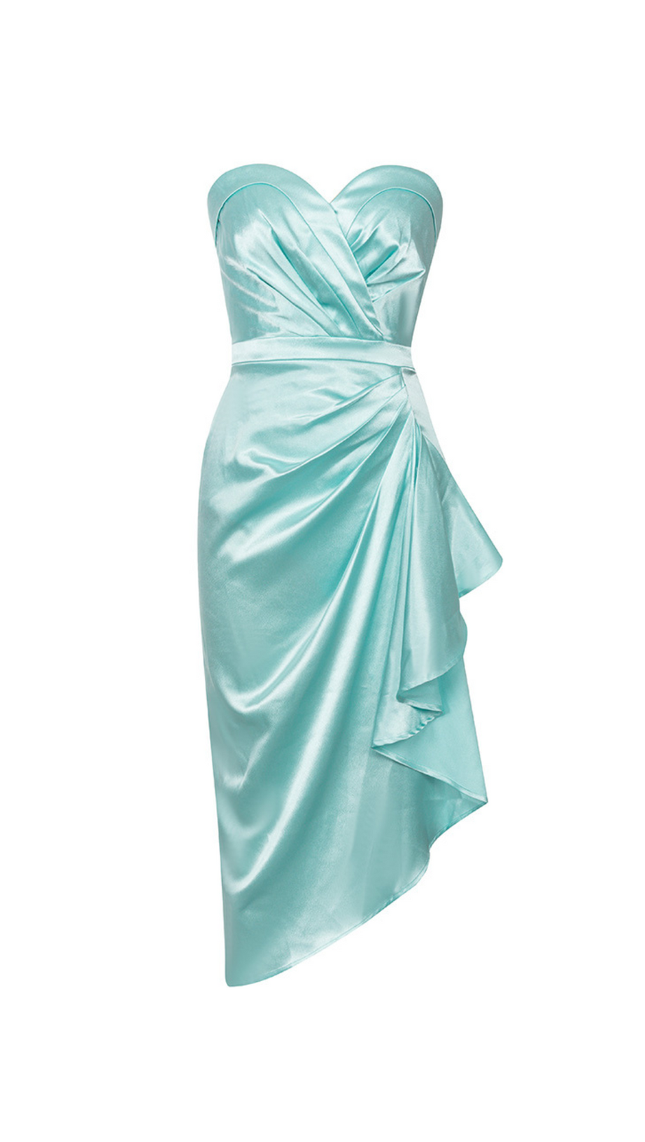 GREEN STRAPLESS BACKLESS SIDE SPLIT PLEATED MIDI DRESS
