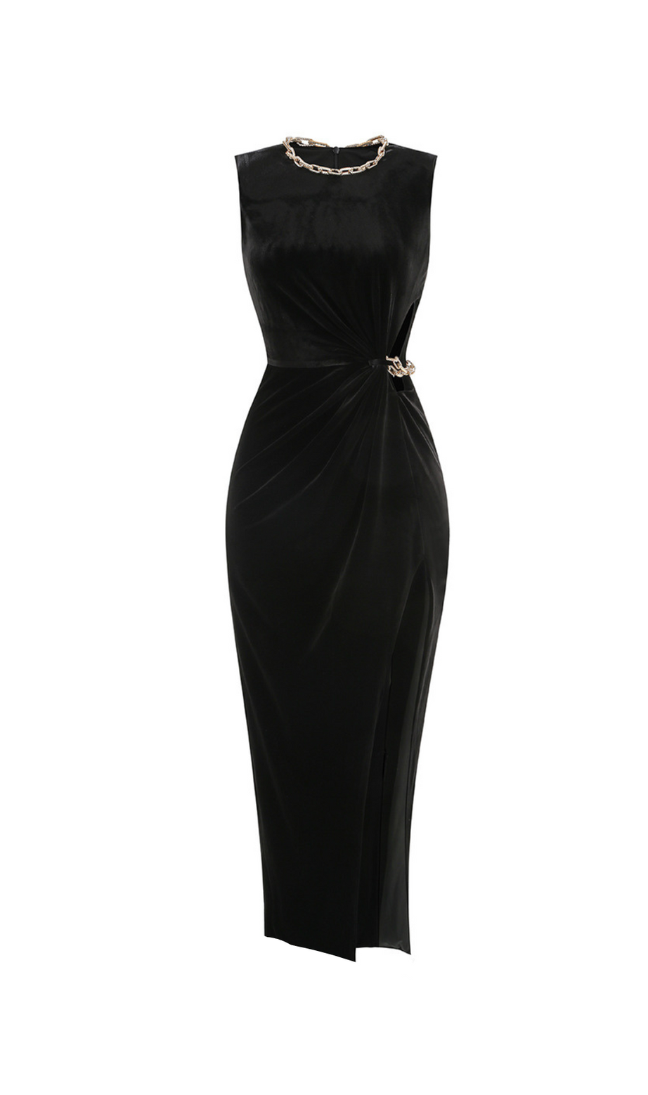 Maxikleid aus Samt mit Kristallverzierung in Schwarz