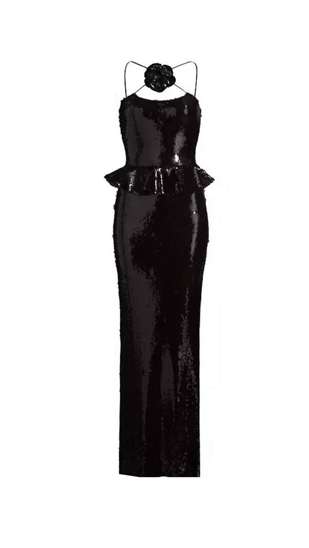 AIIZIE PEPLUM WAIST SEQUIN MAXI DRESS IN BLACK - product image