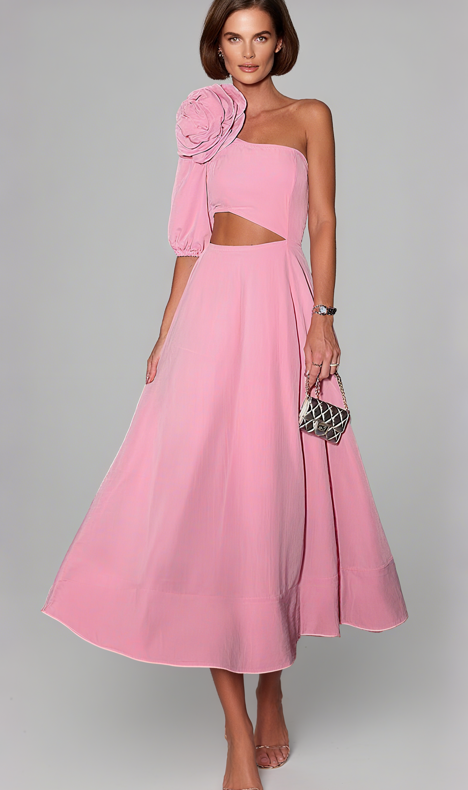 BIG FLOWER OFF-SHOULDER MAXI DRESS IN PINK