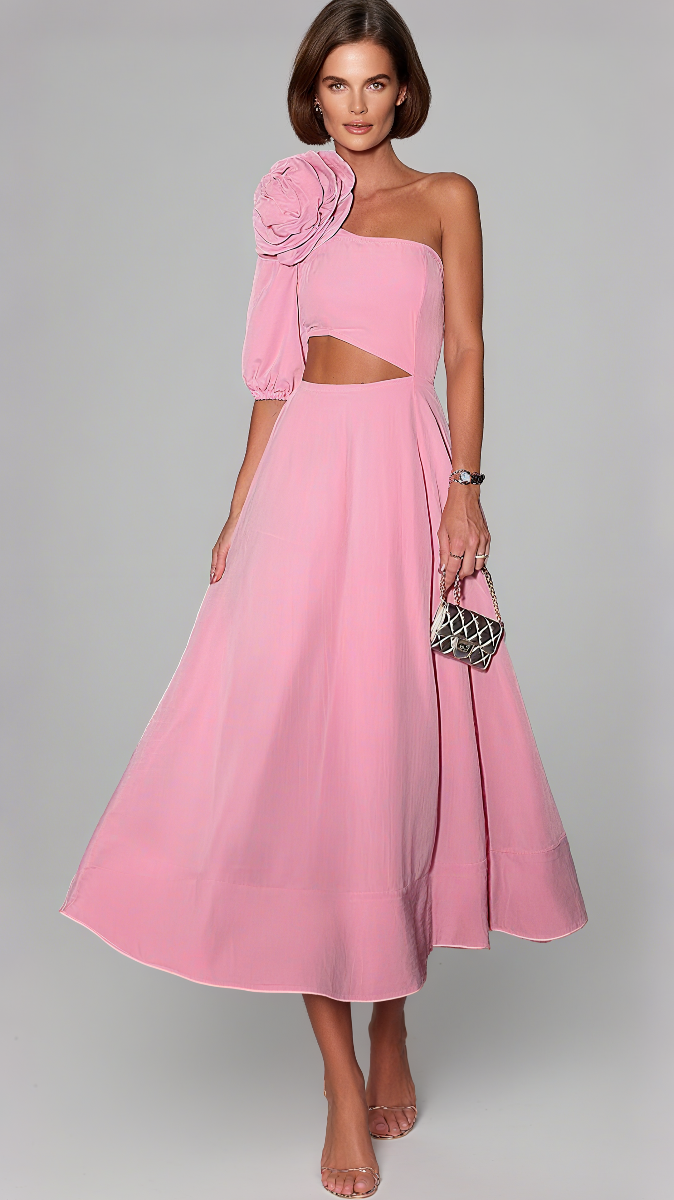 BIG FLOWER OFF-SHOULDER MAXI DRESS IN PINK