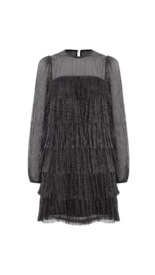 AIIZIE LAYER CHIFFON PUFF MINI DRESS IN BLACK - product image