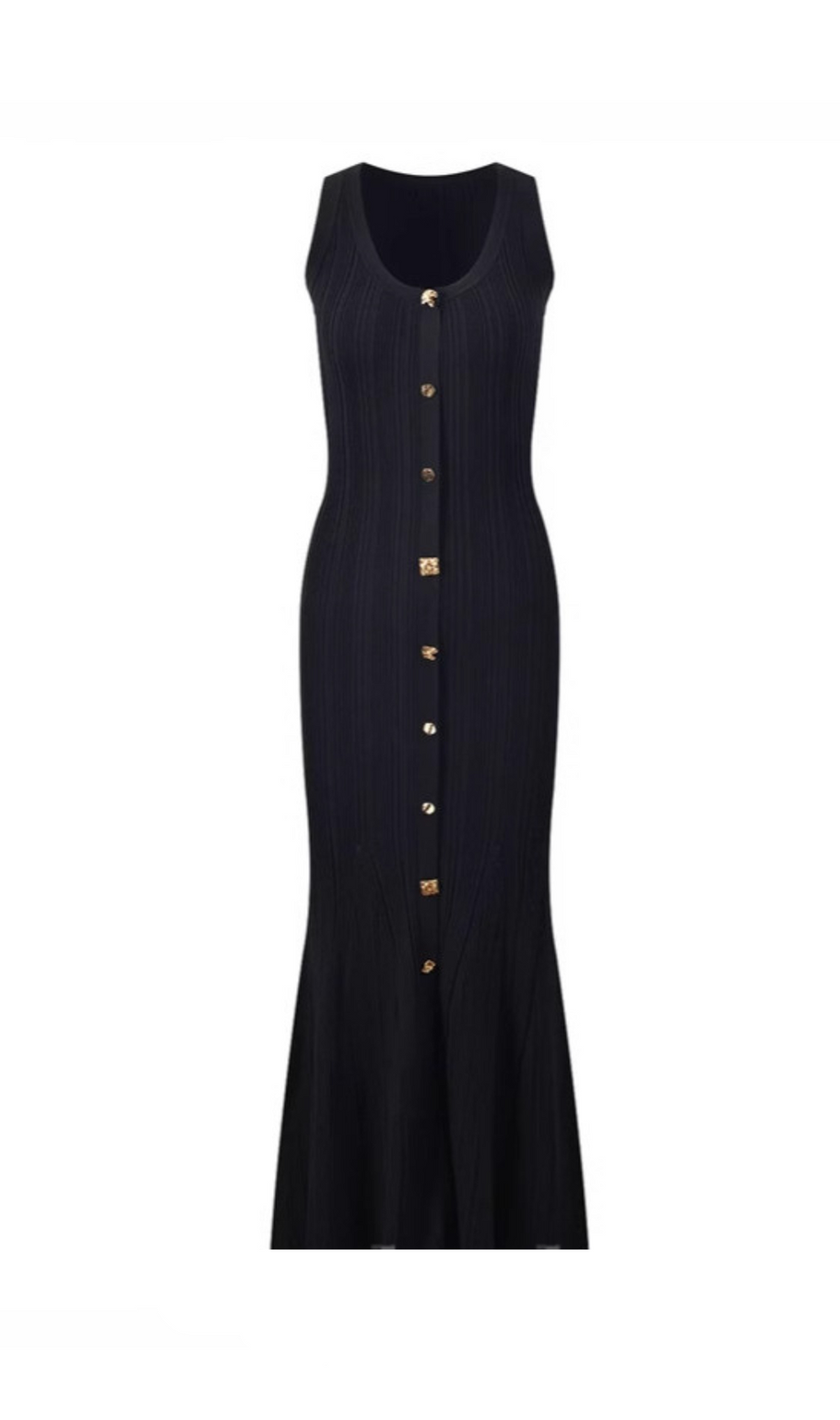 Abito midi in maglia a coste decorato con bottoni, colore nero