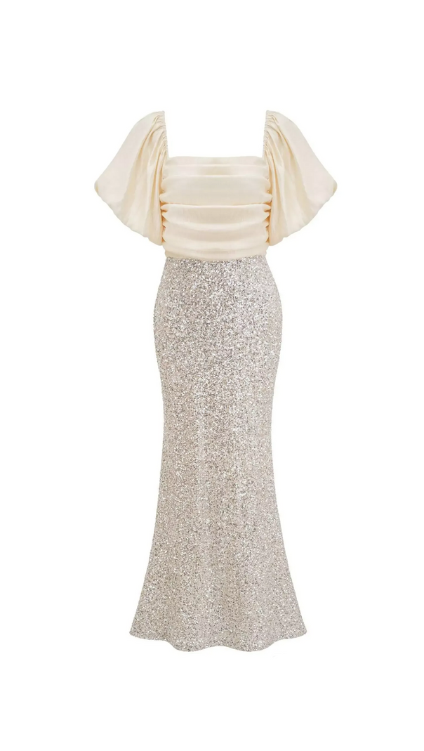AIIZIE MARIA APRICOT BOW SEQUINS EMBELLISHED MAXI DRESS - product image