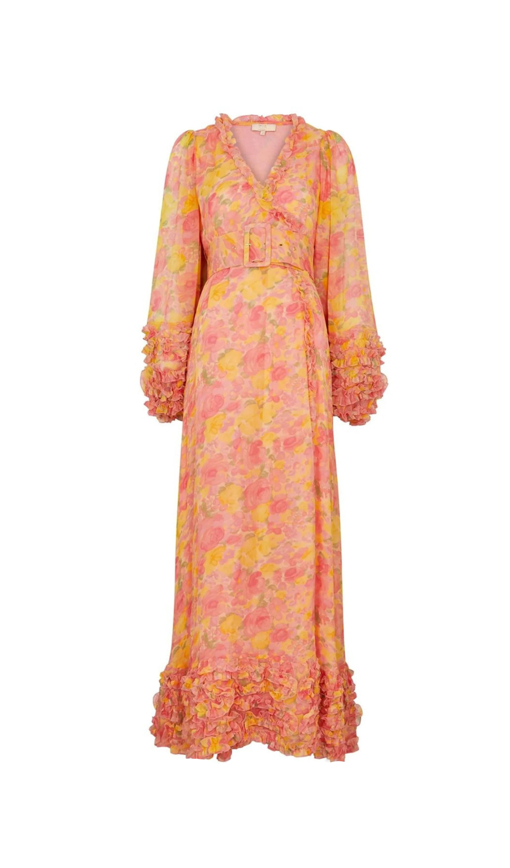 CHIFFON RUFFLED WRAP MAXI DRESS IN ORANGE