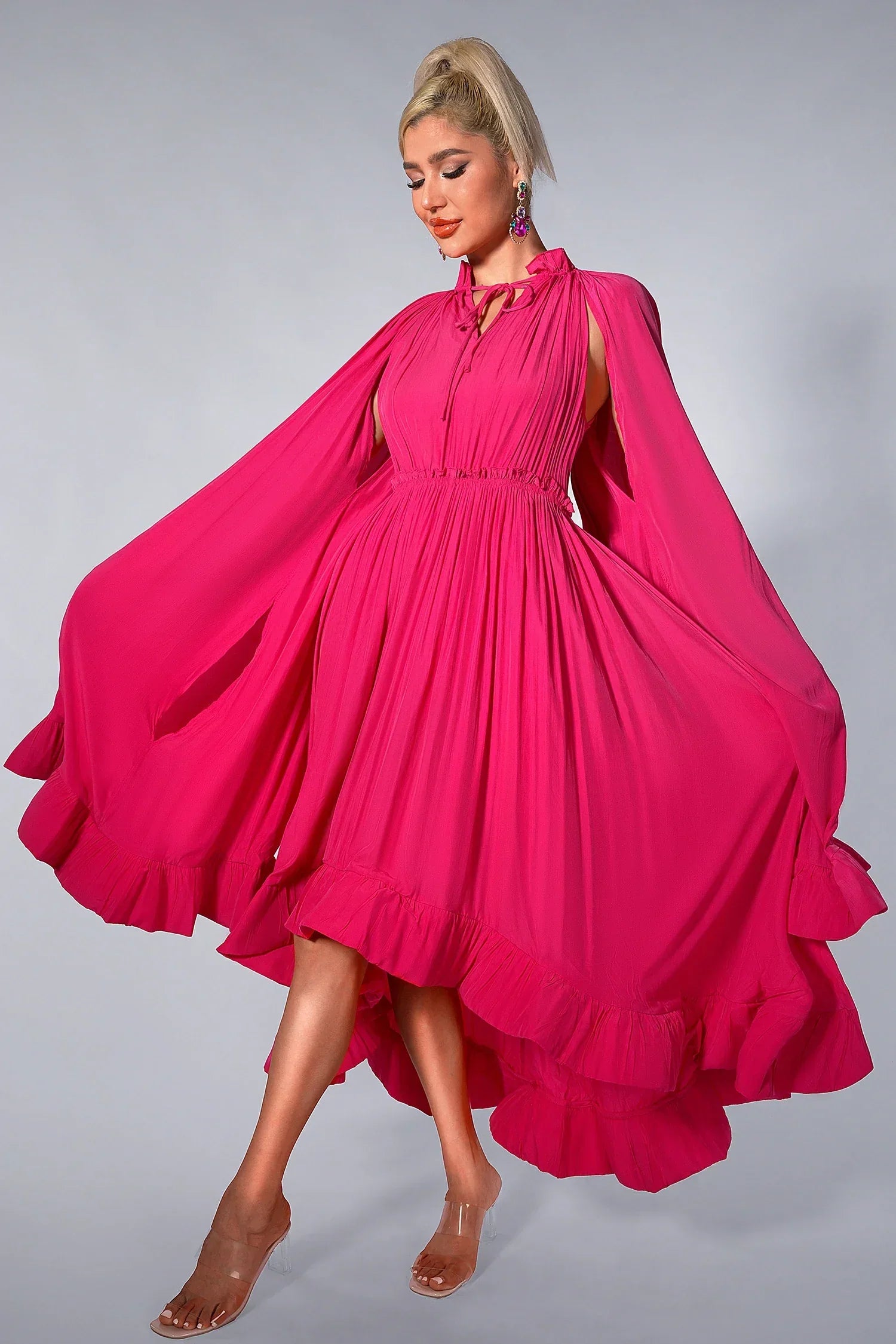 BRIDGETT FLOWER PLEAT BELT DRESS