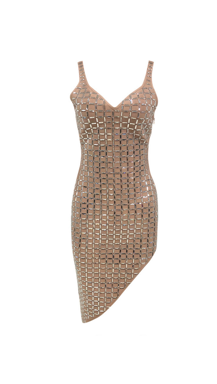 SEQUIN-EMBELLISHED SLIT MIDI DRESS IN APRICOT