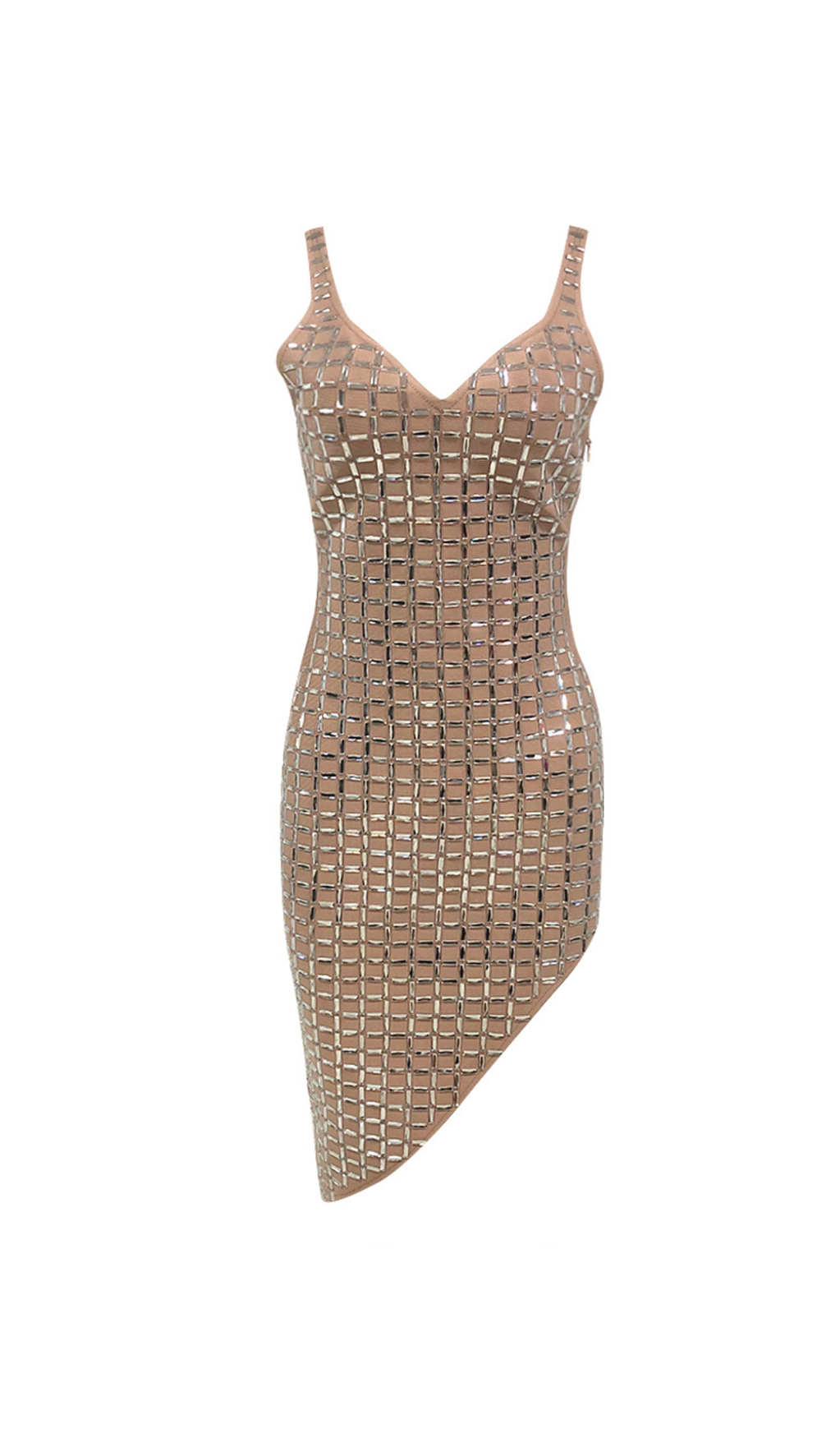 SEQUIN-EMBELLISHED SLIT MIDI DRESS IN APRICOT