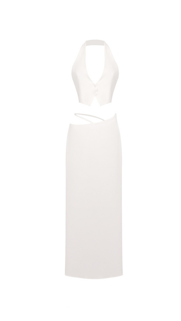 AIIZIE SILK CROP TOP MAXI SKIRTS 2 PIECES SETS IN WHITE - product image