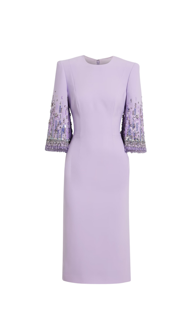 AIIZIE BERGMAN EMBELLISHED CREPE MIDI DRESS IN LAVENDER - product image