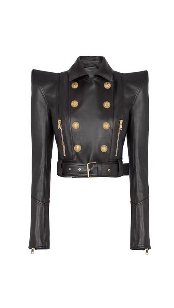 AIIZIE PERFECTO CROPPED LEATHER JACKET IN BLACK - product image