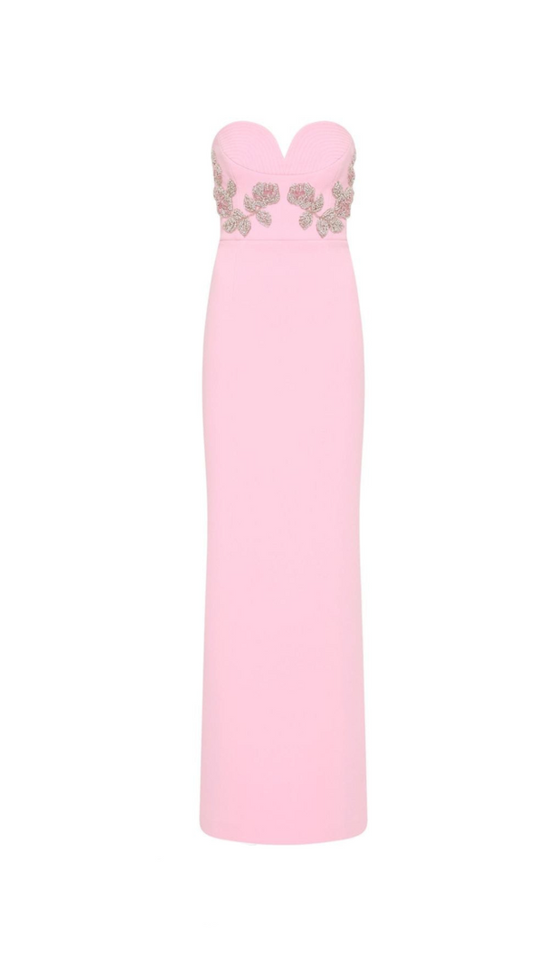 AIIZIE MEROY FLORAL EMBROIDERY STRAPLESS MAXI DRESS IN PINK - product image