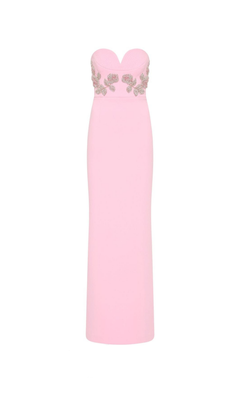 MEROY FLORAL EMBROIDERY STRAPLESS MAXI DRESS IN PINK
