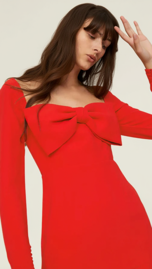AIIZIE BOW CREPE MINI DRESS IN RED - product image