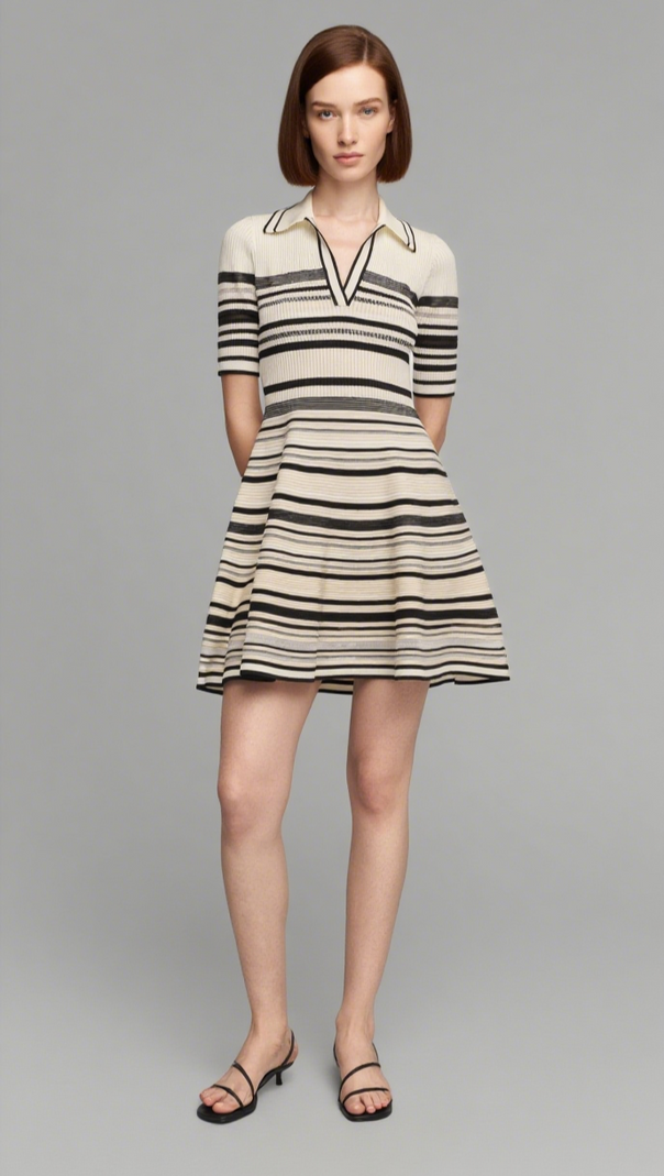 AIIZIE DESSIE STRIPED KNITTED MINI DRESS IN BLACK STRIPE - product image
