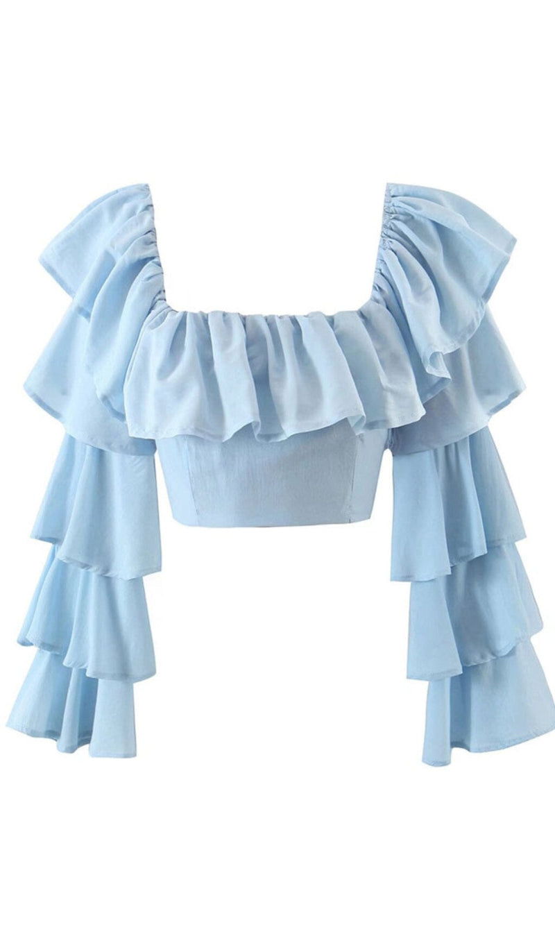 RUFFLE-TRIMMED CROP TOP