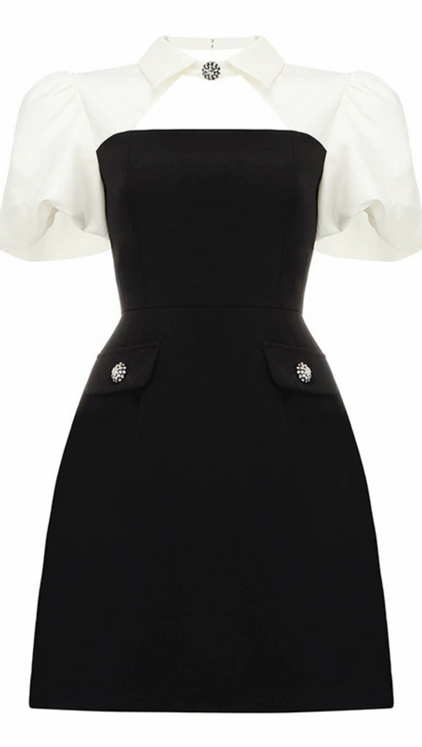 AIIZIE PUFF SLEEVE CUTOUT MINI DRESS IN BLACK - product image