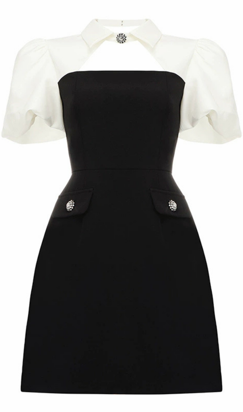 PUFF SLEEVE CUTOUT MINI DRESS IN BLACK
