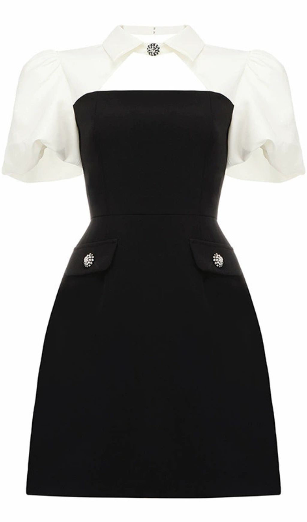 PUFF SLEEVE CUTOUT MINI DRESS IN BLACK