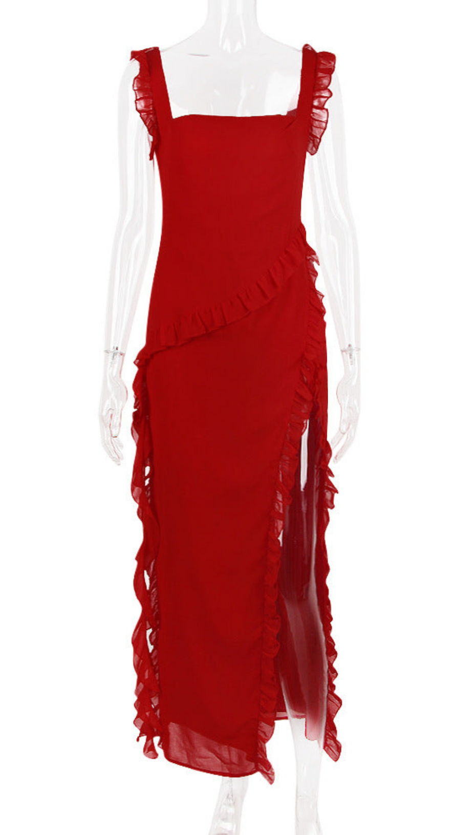 RUFFLE MAXI DRESS IN CHERRY