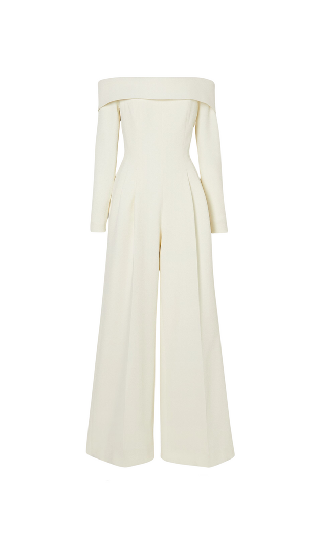 AIIZIE VESPER OFF-THE-SHOULDER CREPE JUMPSUIT IN IVORY - product image