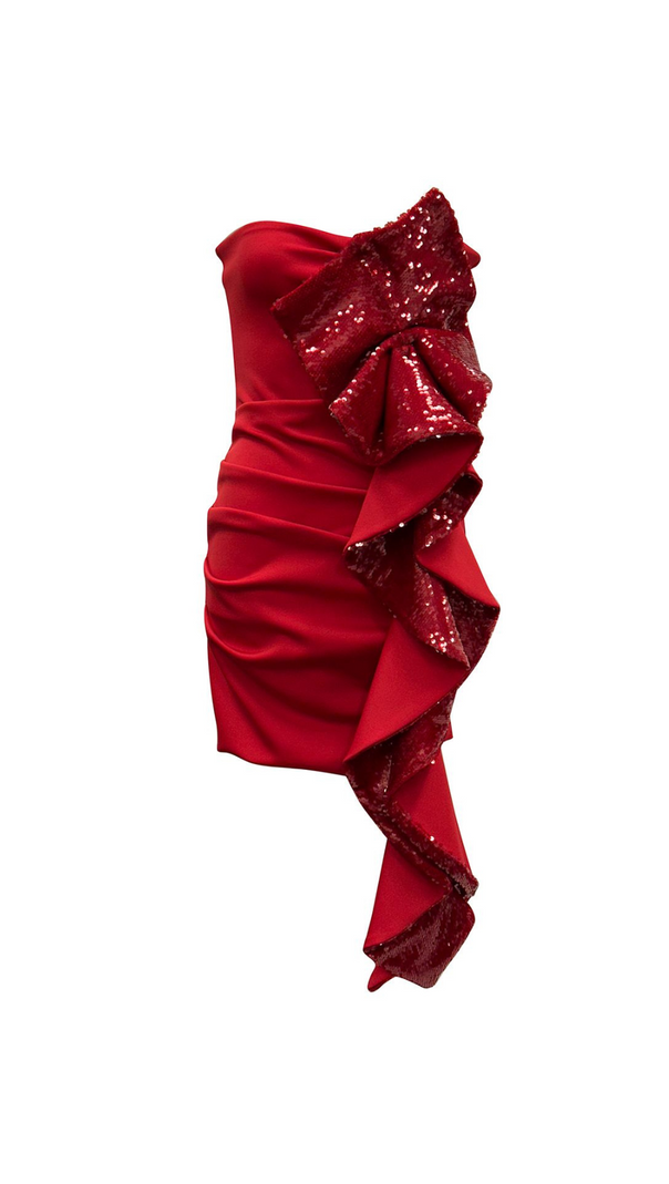 AIIZIE AMELIA SEQUIN RUFFLE RED MINI DRESS - product image