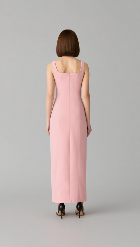 SLIT BONDED CREPE GOWN IN PINK