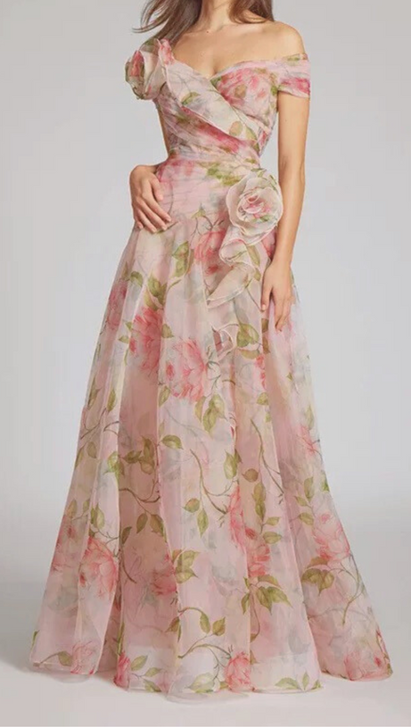 ABITO LUNGO SIMONA SENZA MANICHE CON BALZA E FIORI