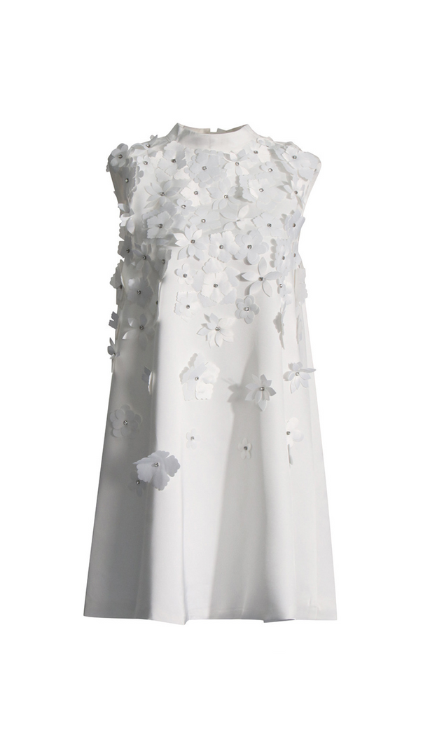AIIZIE LYDIA FLOWER APPLIQUE MOCK NECK BOW TRIM MINI DRESS - product image