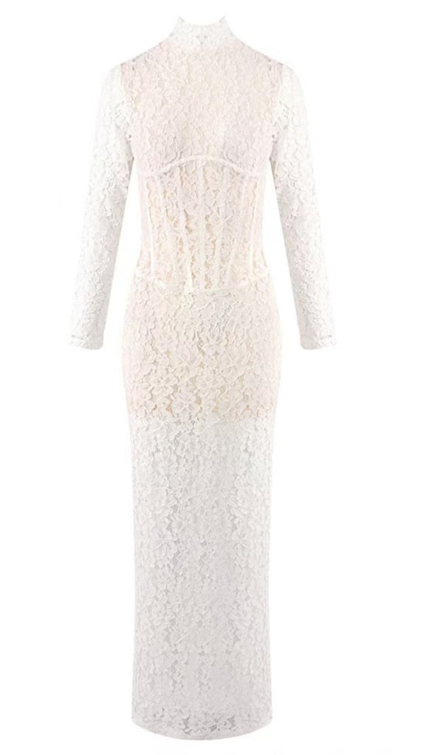 AIIZIE SEDUCTIVE WHITE LACE MOCK NECK MAXI DRESS - product image