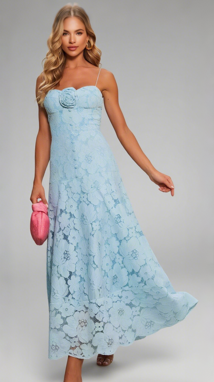 SAMANTHA HOLLOW OUT SLEEVELESS MAXI DRESS IN BLUE