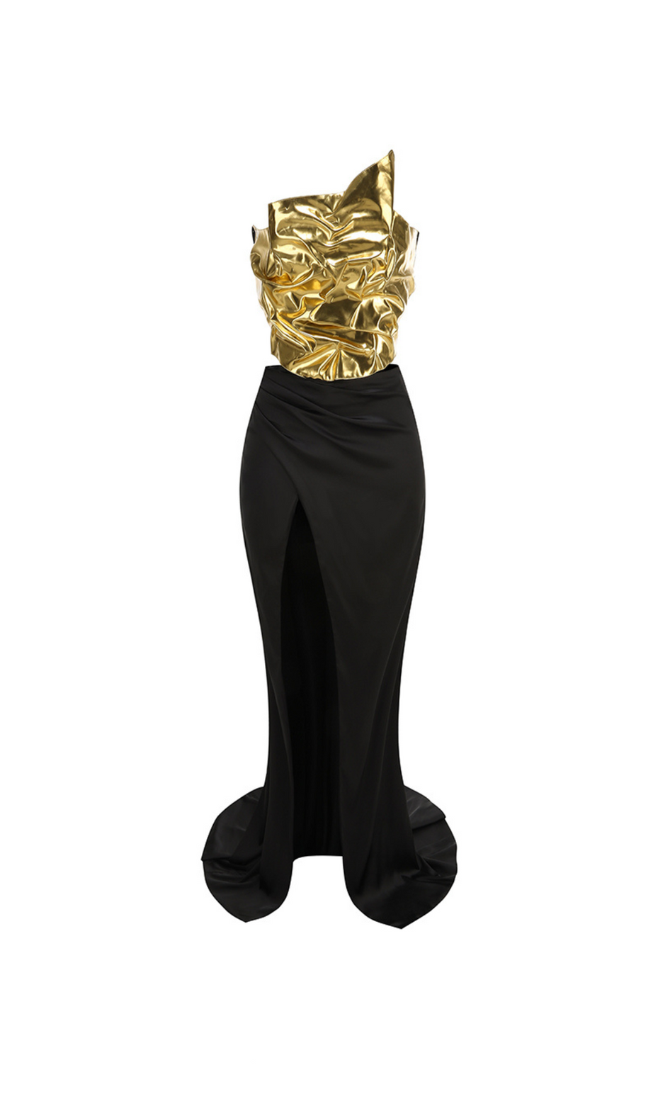 VICKY BLACK ONE SHOULDER GOLD MIRROR GOWN