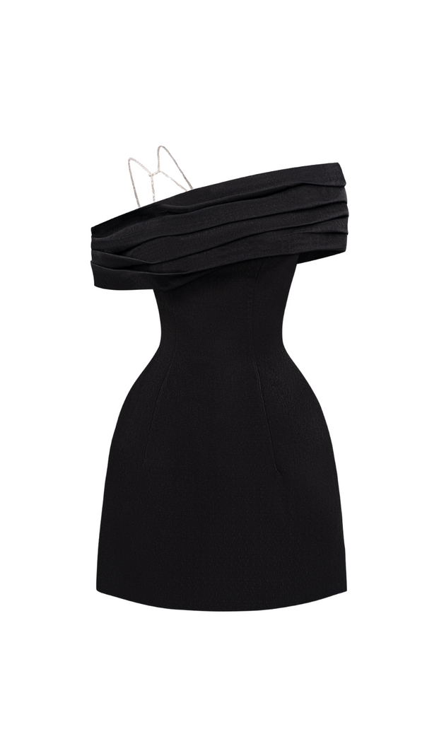 AIIZIE ELLEN ASYMMETRIC NECK TAFFETA MINI DRESS IN BLACK - product image
