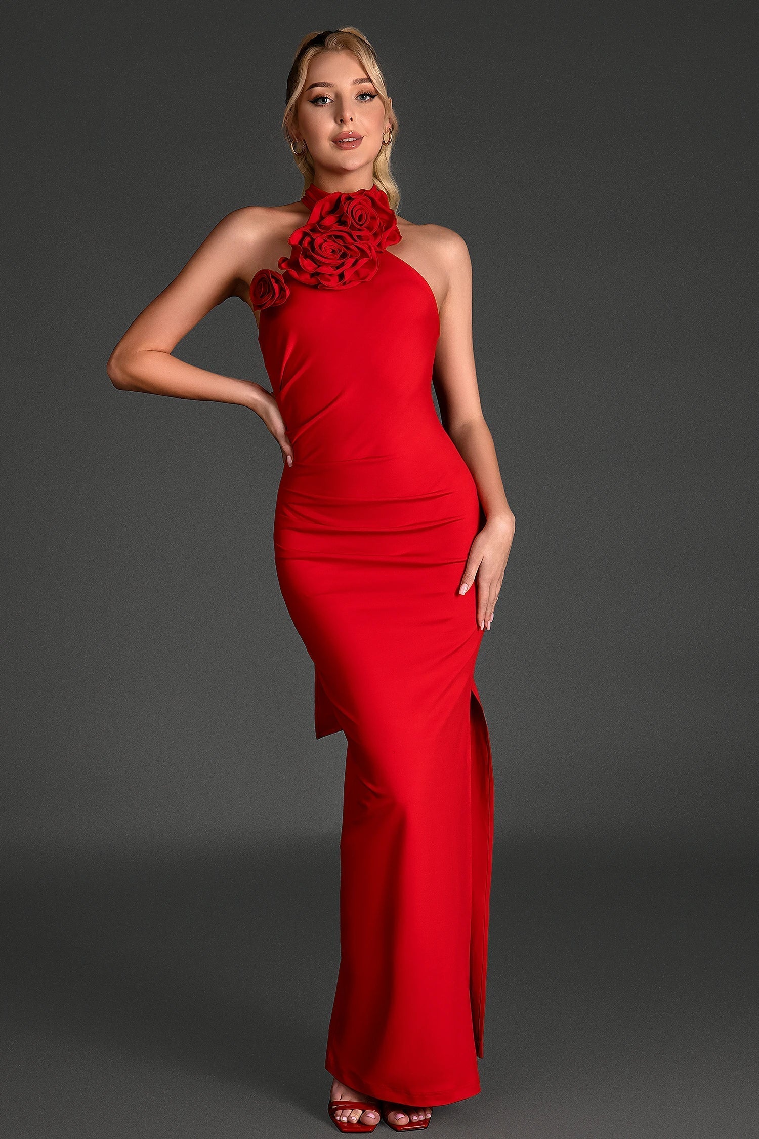 Cosmalli – Ärmelloses Kleid mit gerüschtem Seitenschlitz