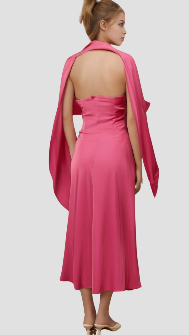 AIIZIE YASMIN OFF-SHOULDER SATIN MIDI DRESS - product image