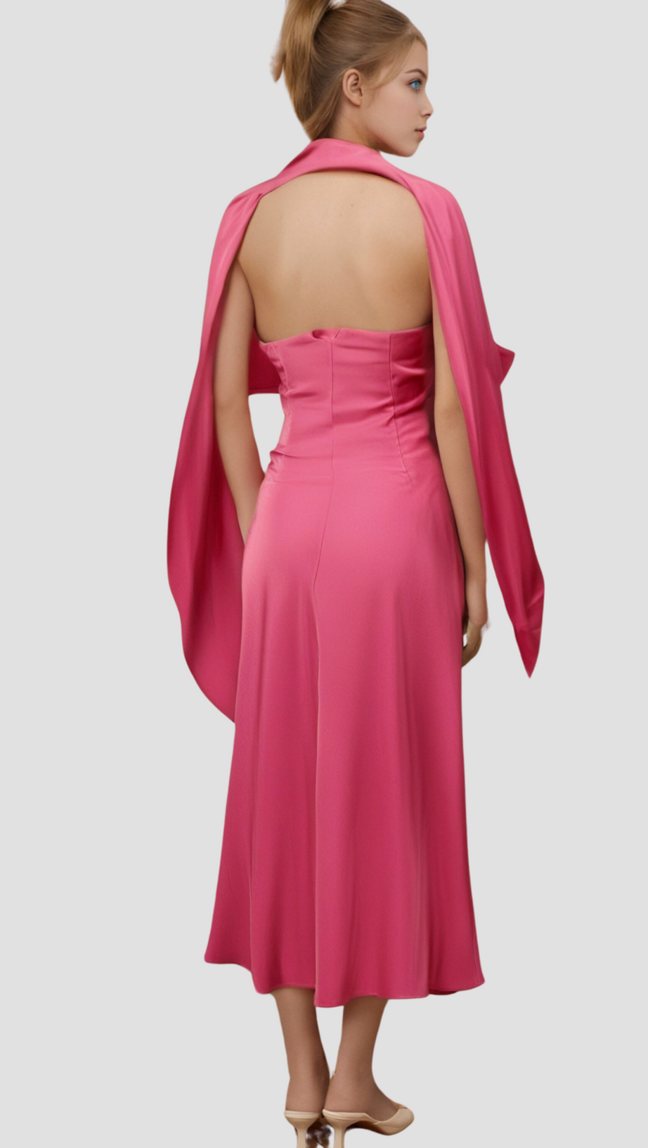 YASMIN OFF-SHOULDER SATIN MIDI DRESS